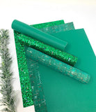 Green cork, glitter and faux leather sheets.