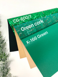Green cork, glitter and faux leather sheets.