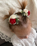 Christmas floral clips or headband red/white roses