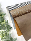 Faux leather, stripes and glitter sheets