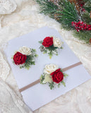 Christmas floral clips or headband red/white roses