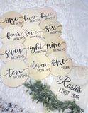 Wooden Baby Monthly Milestone Rounds. Set of 12 months sign