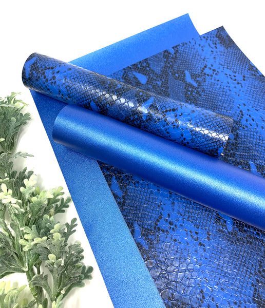 Blue snake print or solid color faux leather sheets