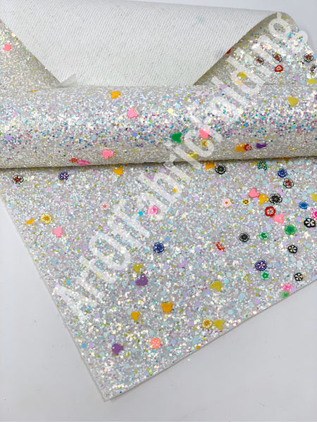 WHITE  Glitter fabric sheets. P543