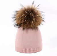 Knitted baby hat with Fur Pom Pom