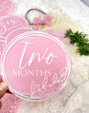 Acrylic Baby Monthly Milestone Rounds. Set of 12 months sign Baby milestones months with leaf design
