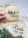 Wooden Baby Monthly Milestone Rounds. Set of 12 months sign