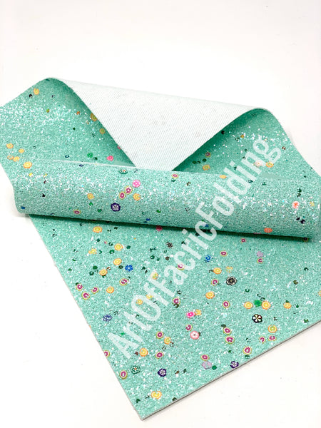 Light TURQUOISE  Glitter sheets with fruits and flowers. P543