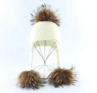 Knitted baby hat with Triple Fur Pom Pom