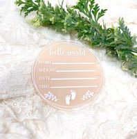Baby Arrival Announcement Sign. 5 inches acrylic circle