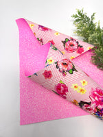 PINK Plaid floral double sheets with fine glitter backing