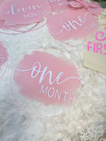 Acrylic Baby Monthly Milestone Rounds. Set of 12 months sign Baby milestones months with leaf design