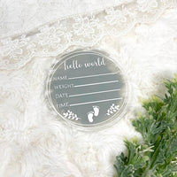 Baby Arrival Announcement Sign. 5 inches acrylic circle